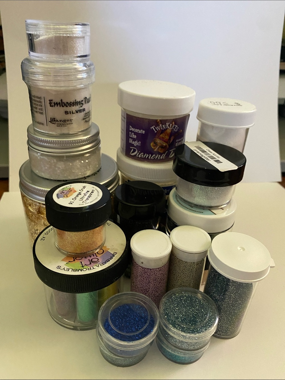 Lot 5 - Assorted Embossing Powders, Gilding Flakes, and other miscellaneous Pots